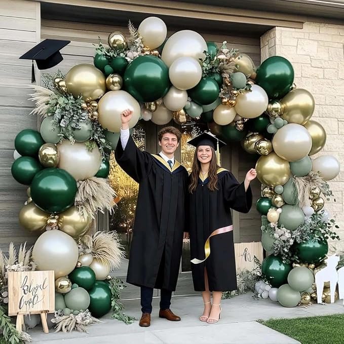 Emerald Green Gold Balloon Arch Kit Double Stuffed Dark Dusty Green Pearl White Sand Latex Balloon Garland for Birthday Baby Shower Wedding Anniversary Graduation Jungle St. Patrick's Day Party