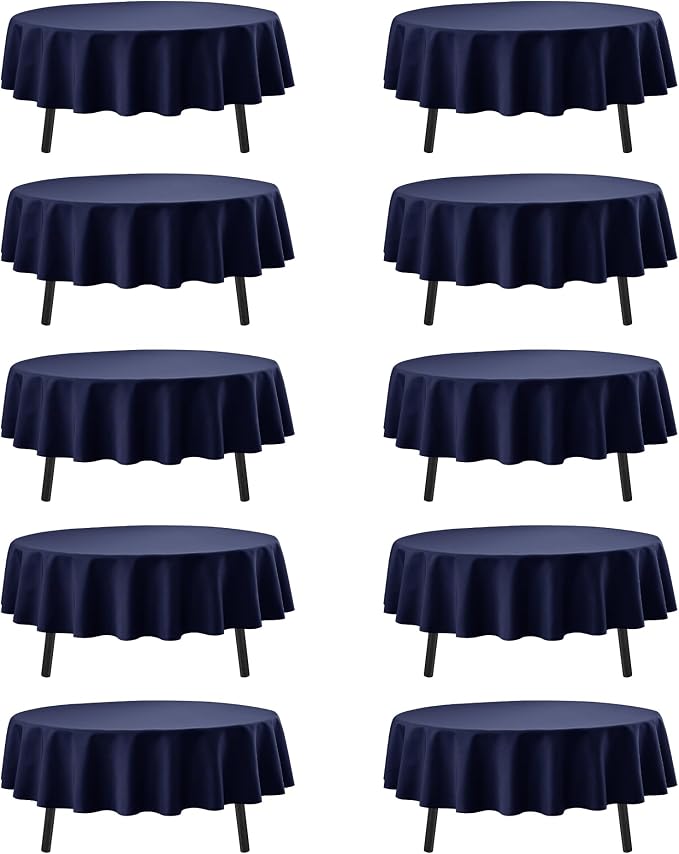 10-Pack Navy Blue Round Tablecloths, 90 Inches, Stain-Resistant Polyester for 4-5 Ft Round Tables - Washable Table Covers for Weddings, Banquets, Birthday Parties, Events