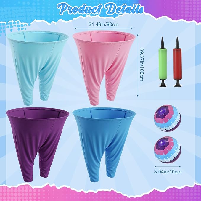 26 Pcs Granny Pants Outdoor Game Set, 4 Giant Pants with 20 Bouncy Balls & 2 Pumps Yard Funny Toss Relay Backyard Game for Adults Family Beach Party Favor