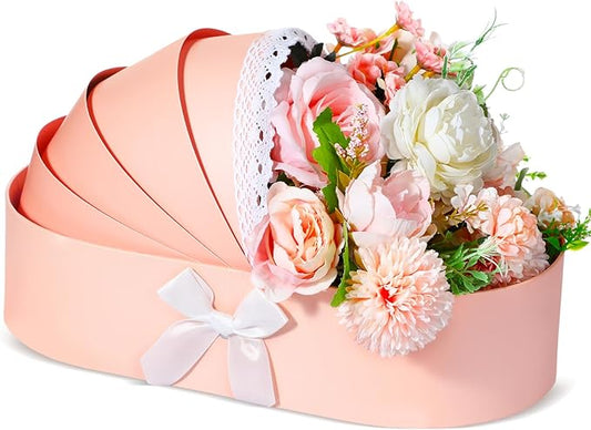 Sabary Baby Carriage Flower Cradle Floral Basket Pink Crib Flower Arrangement Basket Paper Cardboard Box for Gender Reveal Baby Shower Favors Wedding Celebrations