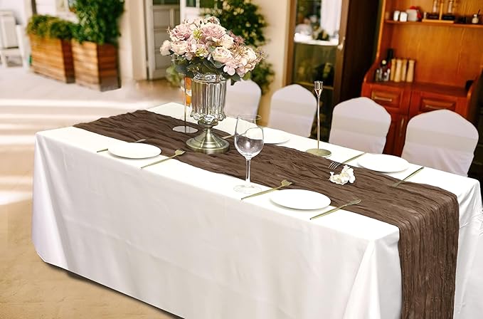 15 Pack Cheesecloth Table Runner 6FT Gauze Cheese Cloth Table Runner 35 x 72 Inch Boho Table Runners Romantic Table Cover for Wedding Birthday Party Engagement Bridal Baby Shower Holiday Décor(Brown)