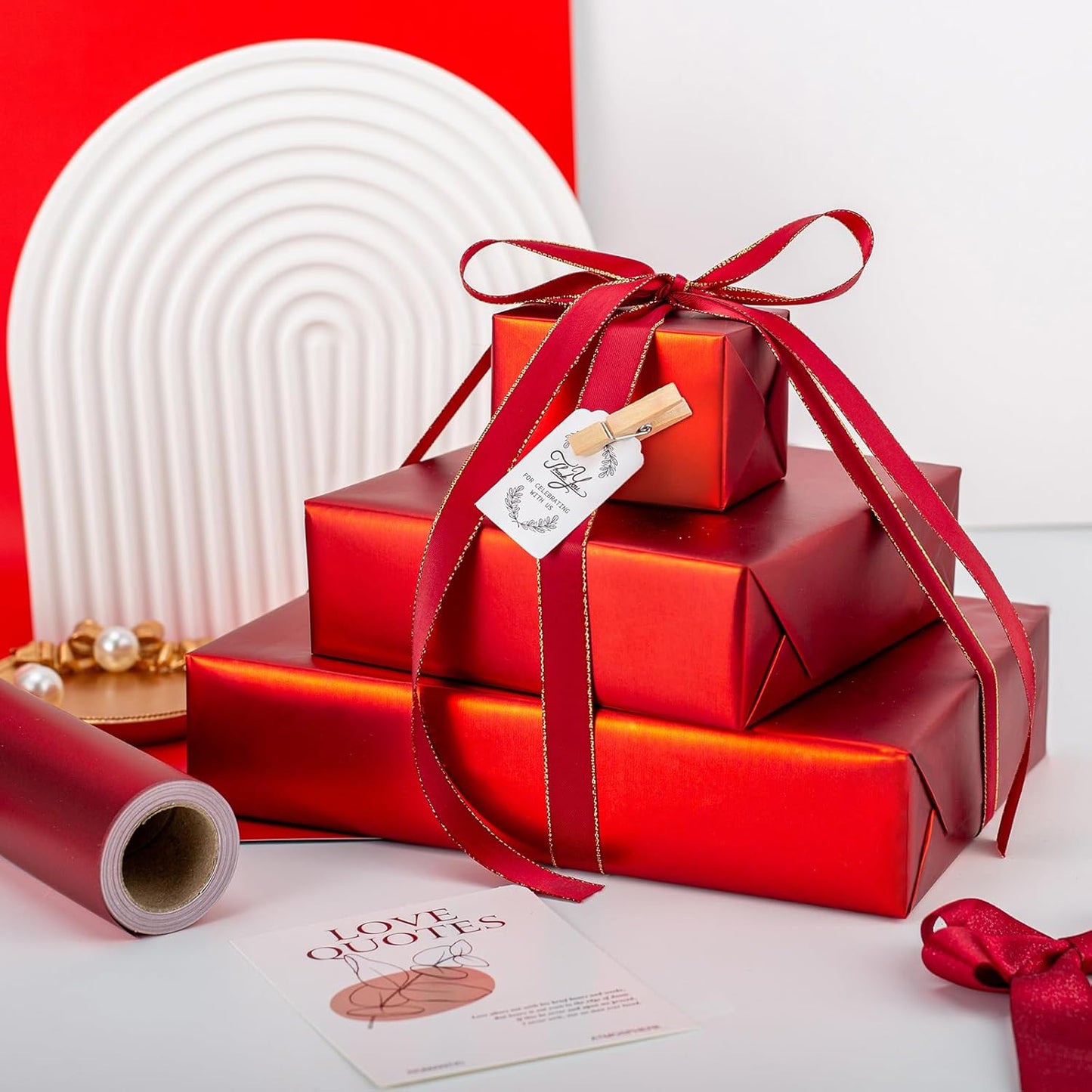 Garbendy Red Wrapping Paper - Solid Color Metallic Sparkle Paper Perfect for Birthday, Wedding, Baby Shower, Party - 17 Inch X 33 Feet