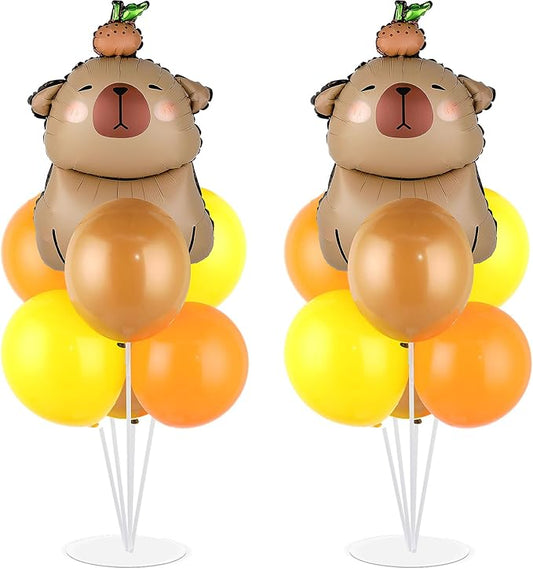 Capybara Party Balloons Stand Kit 2 Sets with 2 Cute Brown Capybara Foil Balloons Cute Animal 1st Party Balloon Centerpieces for Tables for Gender Reveal Animal Capybaras Birthday Themed Decorations