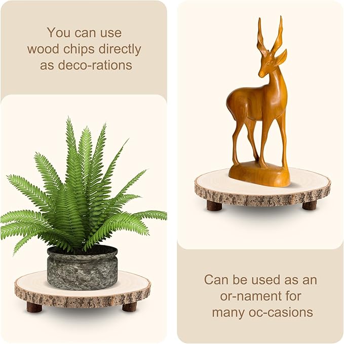 Ruizhihu Wood Cake Stand, 10-11 Inch Wood Slice With Legs, Rustic Slice Cake Stand, for Wedding Table Centerpieces, Woodlandthemed Parties, Event, Birthday Party