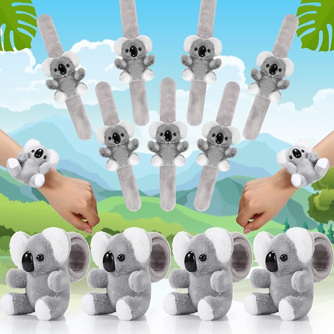 Lenwen 8 Pcs Stuffed Koala Animals Slap Bracelets for Kids 8.66 Inch Back to School Plush Animal Bracelets Adopt a Koala Bear Party Favors Wrist Slap Snap Band Toy for Boys Girls Birthday Gifts