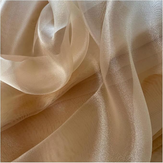 MDS Pack of 15 Yard Sheer Organza Fabric for Wedding Party Home Event Banquet Decorations, Backdrop Curtain Craft Dress Sewing Fashion DIY Crystal Organza Tulle Fabric Bolt 44” Wide - Champagne Gold