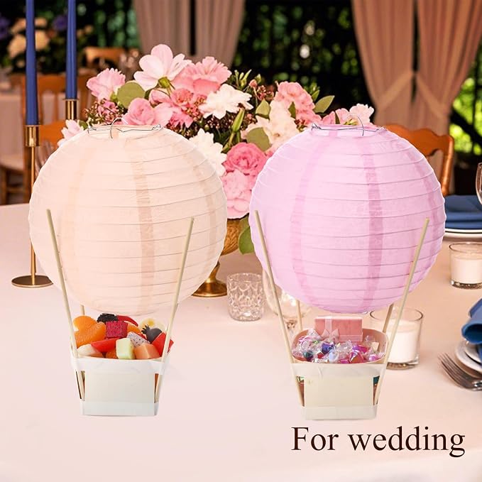 Namalu 24 Set Hot Air Balloon Table Centerpieces Baby Shower Party Decoration Paper Lanterns with Wooden Basket Sticks for Summer Birthday School DIY Craft(Macaron)