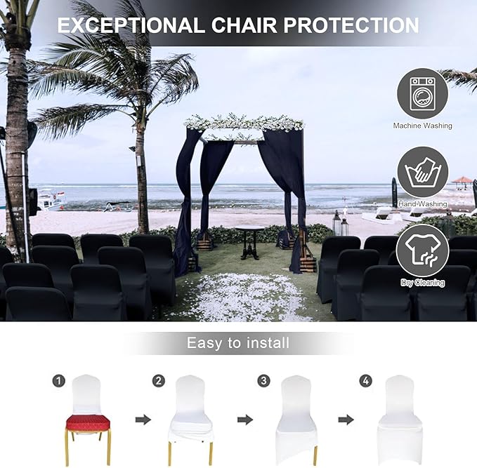 Trlyc Spandex Folding Chair Covers 100 Pcs Universal Fitted Stretchy Dining Chair Slipcovers for Wedding Party Banquet Flat-Front Chair Cover (Black)