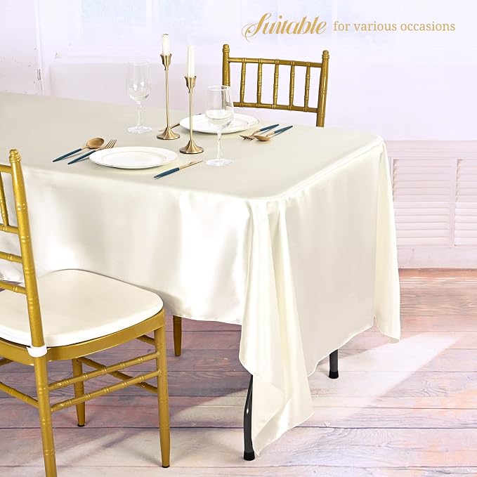 12 Pack Ivory Satin Tablecloth, 57 x 108 Inch Silky Satin Table Cloth, Rectangle Bright Silk Tablecloth Smooth Fabric Table Covers Overlay Silky Tables Decoration for Wedding Party Banquet Birthday