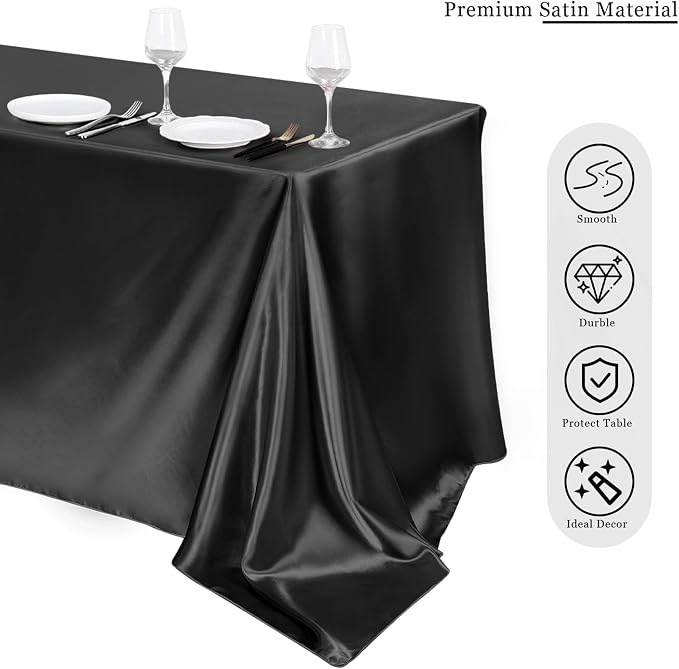 TURSTIN 8 Packs Black Satin Tablecloth 102 x 58 Inch Overlay Satin Table Cover Rectangle Bright Silk Tablecloth Smooth Fabric Table Decoration for Wedding Banquet Party Events