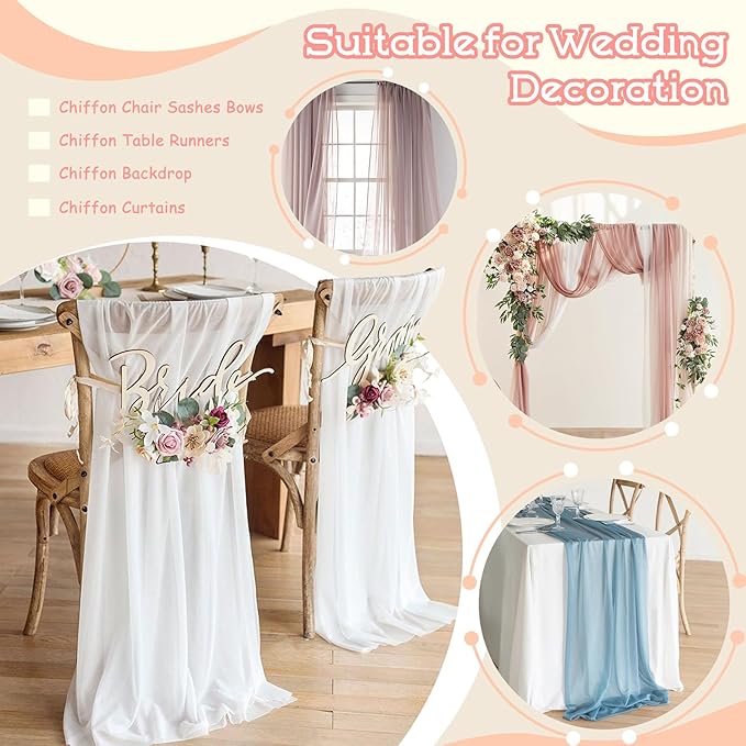 VACVELT White Chiffon Fabric by The Yard, 60 Inch Wide Chiffon Sheer Fabric Bolt Wedding Draping Fabric, Soft Chiffon Fabric for Wedding Arch Draping Backdrop, Party Decoration (Pre-Cut, 1 Yard)