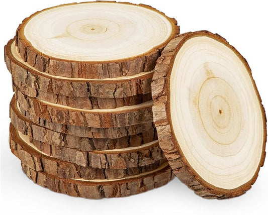 Unfinished Natural Wood Slices for Crafts - 10 Pcs Natural Round Discs Rustic Wood Slices 4.3-4.7 Inch Wooden Tree Bark Discs for DIY Decoration Table Base Wedding Ornaments Coasters Home Decor