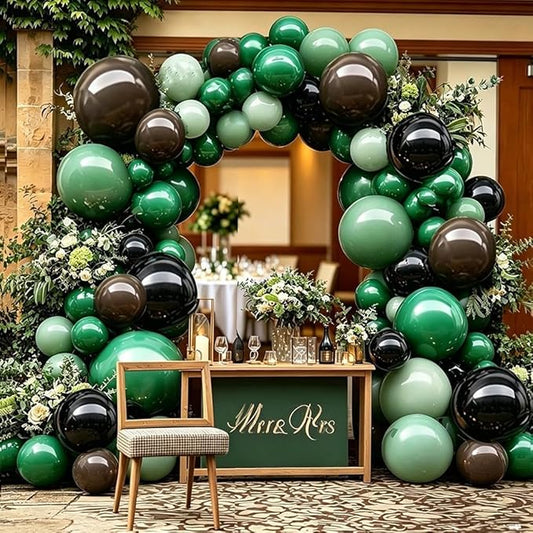 Black Green Brown Balloons Double Stuffed Dark Emerald Green Sage Balloon Garland Arch Kit for Camo Birthday Baby Shower Safari Jungle Army Graduation Party Decorations