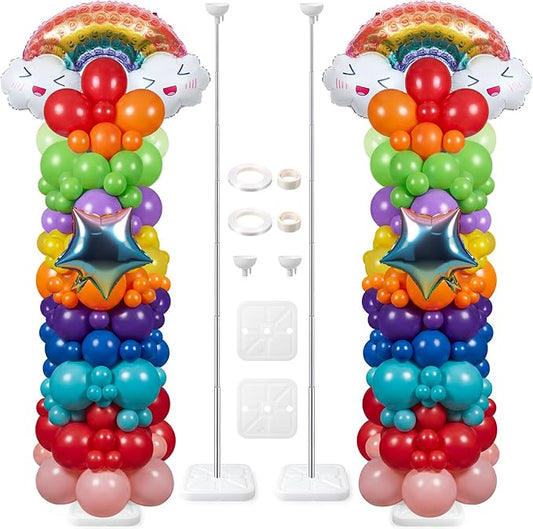 Skylety 2 Sets Rainbow Balloon Column Stand Kit Adjustable Colorful Balloon Stand with Bases for Birthday Wedding Anniversary Graduation Party Baby Shower Decorations Supplies