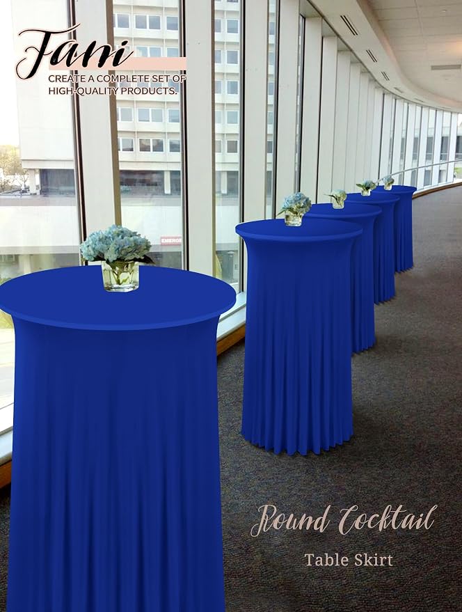 fani 6 Packs 32"x 43" Round Cocktail Table Skirt, Spandex Fitted High Top Table Skirt, Spandex Stretch Cocktail Tablecloth for Wedding Party Bar Banquet Birthday Tables(Royal Blue)