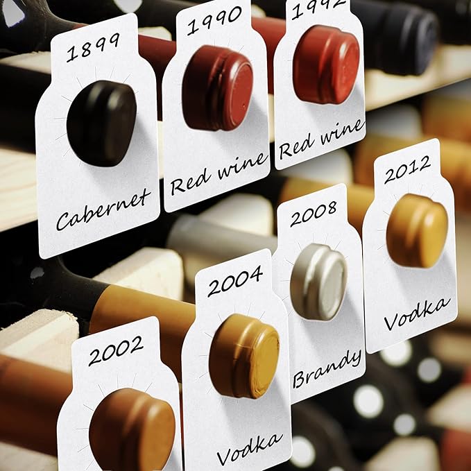 200 Pieces Wine Bottle Tags Paper Cellar Label Reusable Racks Marker Wine Bottle Neck Id Tags Double Sided Bottles Hanging Tag for Seller Bridal Shower Party (White)