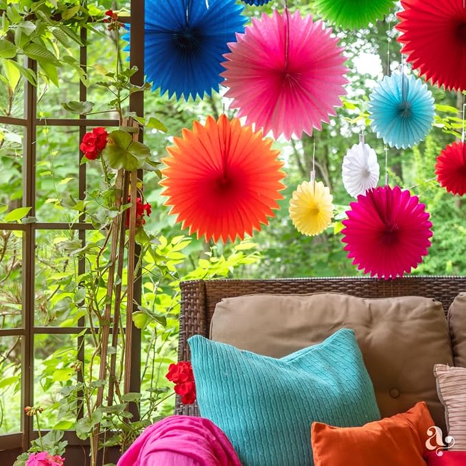 Colorful Paper Fans - Rainbow Party Decorations - Happy Birthday Decorations for Women, Men and Kids - Reusable Fiesta Party Decor by Avoseta (20 Piece Set, Assorted Sizes, Multicolor)