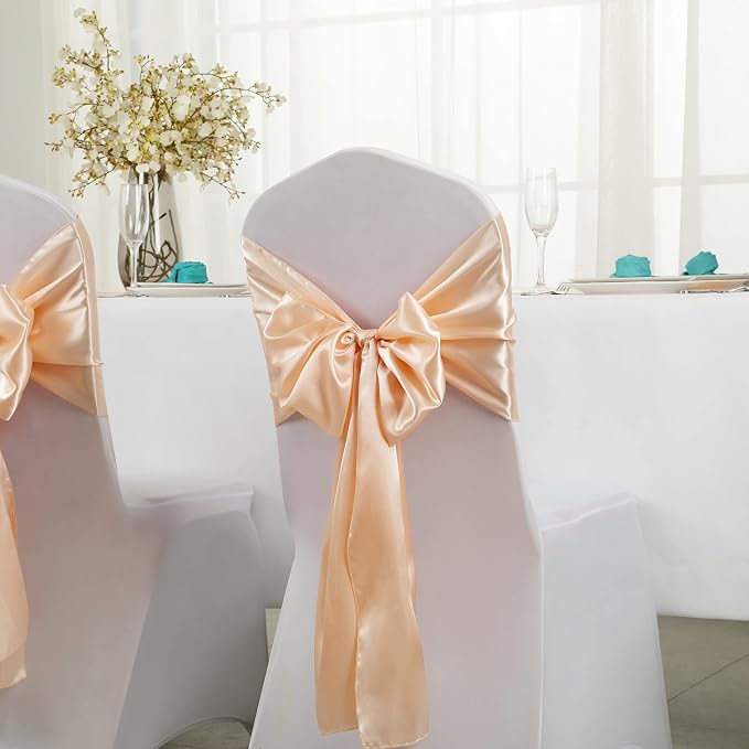 Horbaunal 12 Pack Peach Satin Table Runner 12 x 108 Inch, Smooth Table Runners for Wedding Banquets Birthday Party