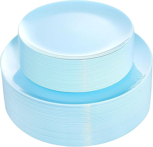 KIRE 60PCS Blue Plastic Plates Disposable - Heavy Duty Light Blue Plates Include 30Pcs 10.25” Dinner Plates and 30Pcs 7.5” for Dessert/Salad in Baby Shower/Picnic/Easter/Spring