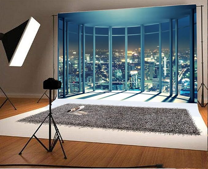 Yeele Photography Backdrops - Photo Background - 15x10ft French Window New York City Night View Office Building Backdrop Picture Lover Adults Photo Booth Shooting Studio Props