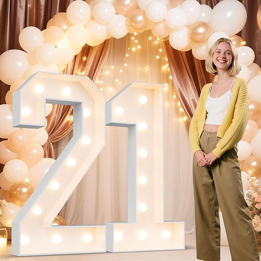 Ledido 4FT Marquee Light Up Numbers 21, Marquee Numbers 4 Feet Tall for Birthday, Anniversary,Graduation Party Decorations,Big 21st Birthday Number for Party Decor,Warm White Large Lighted Number 21