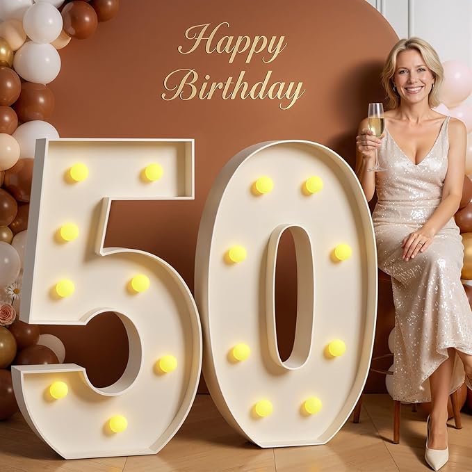 Tongjoy 3FT Marquee Numbers 50, Light up Numbers for 50 Birthday Decoration, Large Light Up for 50 Years Old, Anniversary Party Decor Birthday, Happy 50th Birthday Decorations