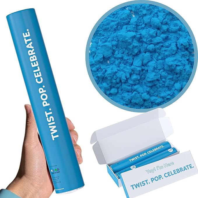 Blue Powder Cannons Smoke Bombs Biodegradable Poppers | 2 Pack | Launch 25 ft Far | 12 inch | Decorations For Photoshoots, Gender Reveal, Celebrations, Festivals, and Parties | TUR Party Supplies