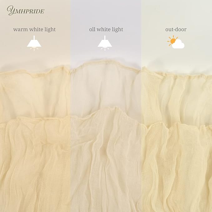 12 Pack Cheesecloth Table Runner 35 x 120 inch Long Boho Cheese Cloth Gauze Table Runners Cream Semi Sheer Table Runner for Wedding Decor, Bridal Shower, Birthday Party (Ivory)