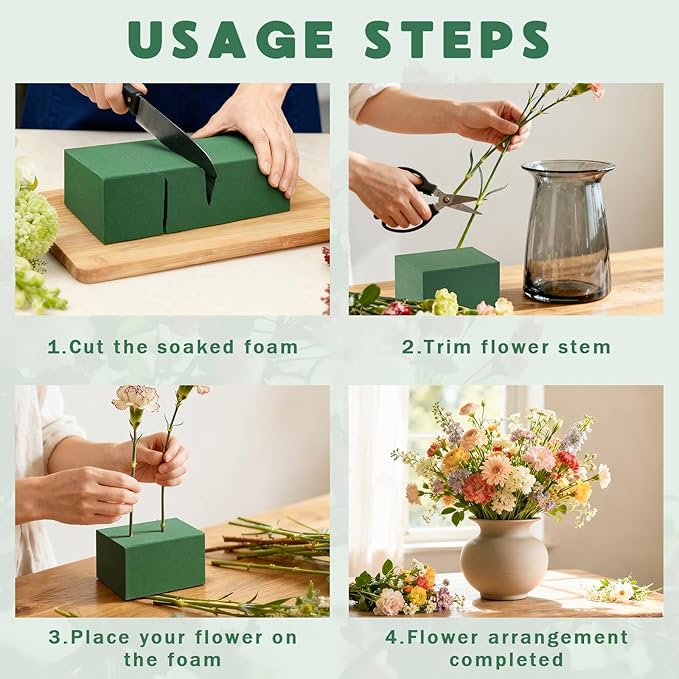 Prashent 18 Pcs Floral Foam Blocks, Green Wet Dry Flower Foam for Fresh & Artificial Flower Arrangements, DIY Craft Supplies for Centerpieces, Bouquets, Wedding & Home Décor (7.8” x 3.5” x 2.4”)
