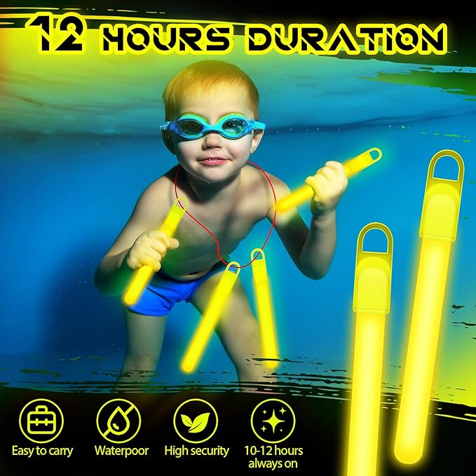 Lewtemi 50 Pack 4" Yellow Glow Sticks Bulk, Glow in The Dark Party Supplies Birthday Holidays Party Favors Accessory Game Prizes or Treats
