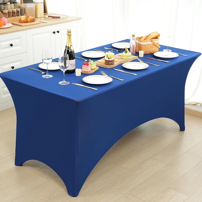 Fixwal 3 Pack Royal Blue Tablecloth Rectangle 6FT, Stretch Spandex Fitted Table Cover for Party, Trade Show, Wedding, Buffet, Graduation, Vendor Stand