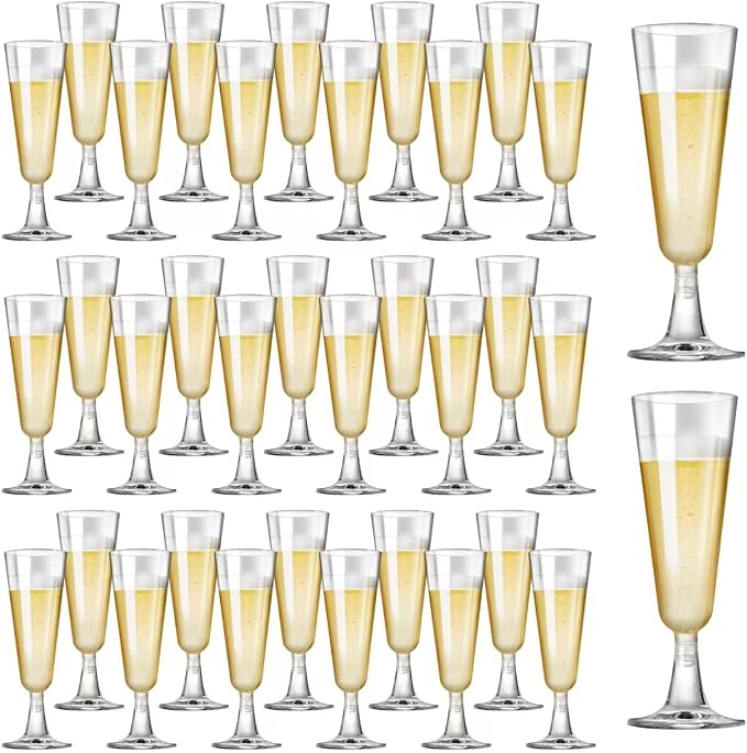 SUREHOME Plastic Champagne Flutes 40 Pack Disposable Champagne Glasses 5oz Clear Plastic Mimosa Glasses Wedding Cocktail Cups Bulk for New Years Eve Party Supplies 2026 Engagement Birthday Decorations