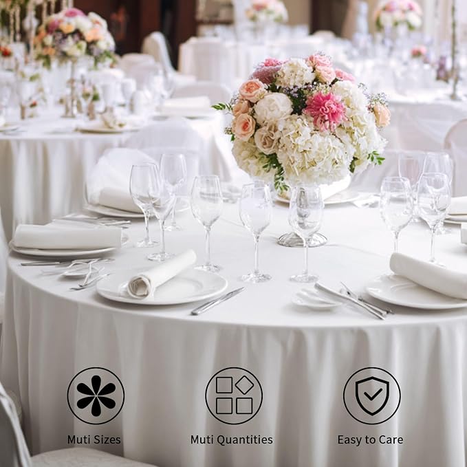 Fixwal 6 Pack White 108 Inch Round Tablecloths, Reusable Heavy Duty Washable Polyester Table Covers, Stain and Wrinkle Resistant for Wedding, Party, Outdoor, Picnic, Camping