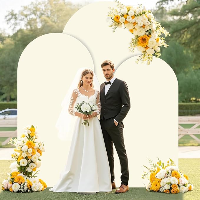 Ivory Wedding Arch Cover Set of 3 Stretchy Arch Backdrop Cover 4FT, 5FT, 6FT Cover for Arch Backdrop Spandex Fitted Wedding Arch Stand Covers for Birthday Party Ceremony Banquet Decor