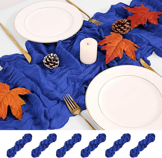 6 Pack Royal Blue Table Runner, Cheesecloth Table Runner Long Romantic Semi Sheer Rustic Boho Gauze Table Runners for Wedding Bridal Shower Birthday Party Decorations(17.7×108 Inch)