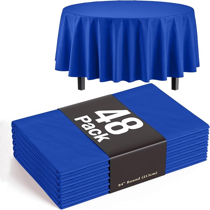 Exquisite Dark Blue Round Tablecloths Plastic Table Cloth Disposable 48 Pack 84" Inch Round Table Cloth Disposable Dark Blue Tablecloths Plastic Tablecloth Indoor/Outdoor Tablecloth Party Supplies
