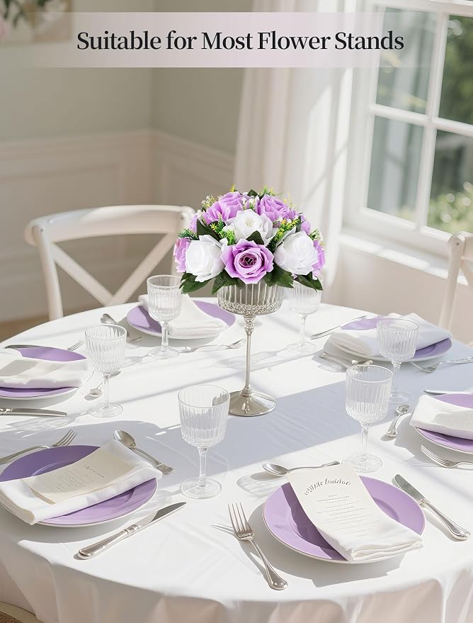 BLOSMON Lilac Purple Flowers Artificial: 2 Pcs Fake Roses Flower Balls Centerpiece for Wedding Table Decoration- Artificial Silk Kissing Bouquet Floral Arrangement for Home Party Event Decor | Wedding Table Decoration Floral Arrangement - Faux Silk Kis...
