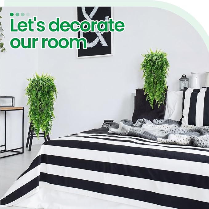 Geosar 128 Pcs Artificial Hanging Plants 32 Inch Hanging Boston Ferns Plastic Fake Plants for Wall Room Garden Wedding Garland Indoor Outdoor Decoration, No Basket