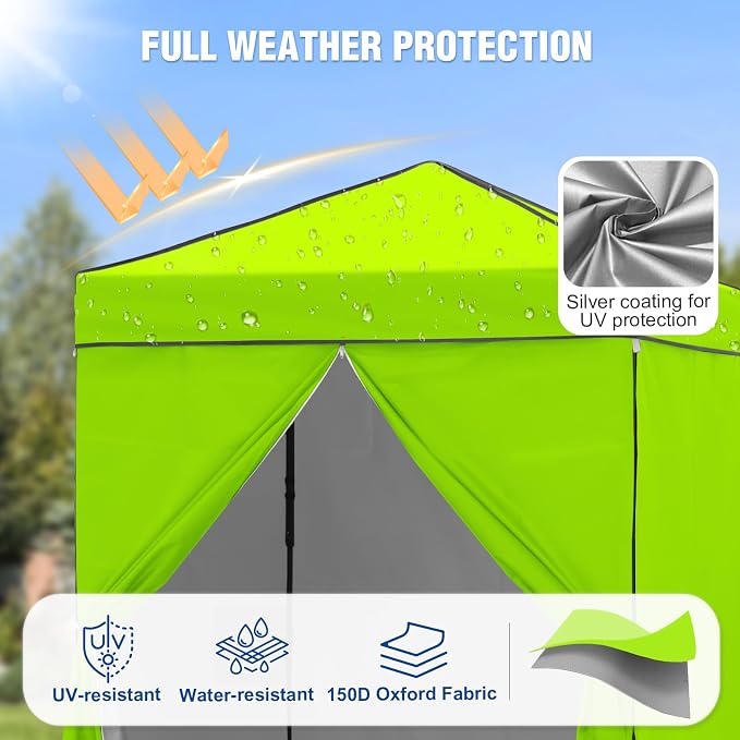 6x4 Pop Up Canopy Tent with Four Wall Panels, Instant Portable Beach Canopy, Outdoor Tent with Carry Bag for Camping, Sports, Tailgating, Events, Neon Green