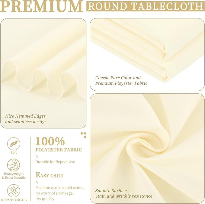 Showgeous 4 Pack Beige Round Tablecloth 90 Inch Table Cloth for Round Tables Polyester Tablecloths Table Cover for Dining Wedding Party