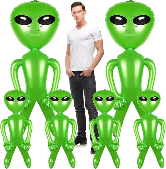 Mototo 6 Pack 63 Inch Giant Inflatable Alien 31.5 Inch Jumbo Blow Up Alien Green Inflatable Balloon for Space Party Decorations UFO Theme Spaceship Party Birthday Halloween Easter Christmas Home