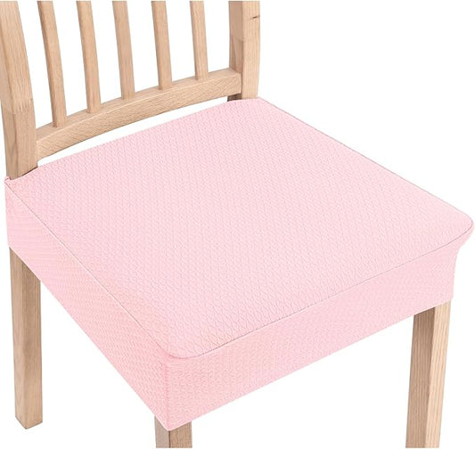 Smiry Stretch Jacquard Seat Covers for Dining Room Chairs Set of 8, Removable Washable Chair Seat Protector Slipcovers, No Rear Covers, Blush Pink