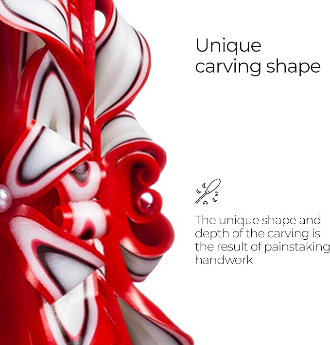 Carved Candles - Handmade Decorative Large Candle – Tall Long Burning Cute Spiral Candles for Women – Table Candle for Home Decor, Cozy Cottage Core Gift - Christmas Gift for Mom - Red