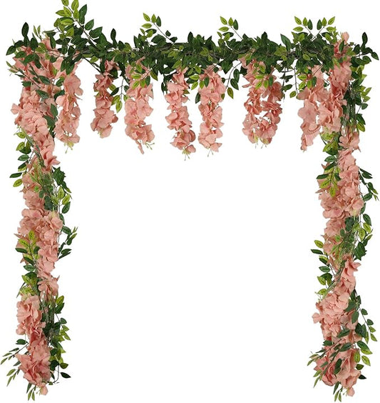 Artificial Flowers Silk Wisteria Garland 2PCS 5.91FT/Peice Fake Wisteria Vines Champagne Artificial Wisteria Vine Rattan Silk Hanging Flower for Wedding Arch Garden Floral Decor (Champagne)
