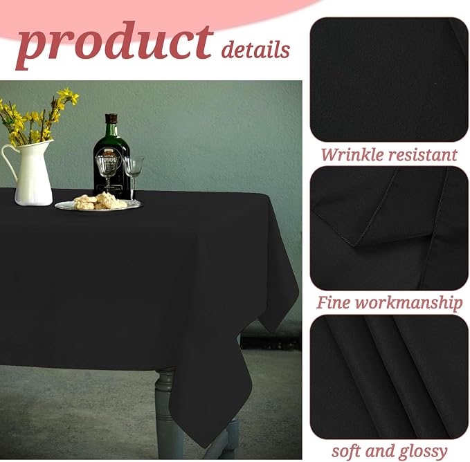 6 Pack Polyester Tablecloth for 6-8 Foot Rectangle Tables,72 x120 inch Black Polyester Table Clothes Table Covers, Washable Black Table Cloth for Wedding,Party,Banquet,Restaurant,Buffet Table