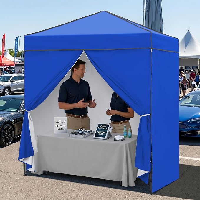 EAGLE PEAK 6x4 Instant Pop Up Canopy Tent with 4 Side Wall Panels, Straight Leg Sun Shelter, Portable Canopy with Carry Bag for Camping, Beach & Sports, Blue