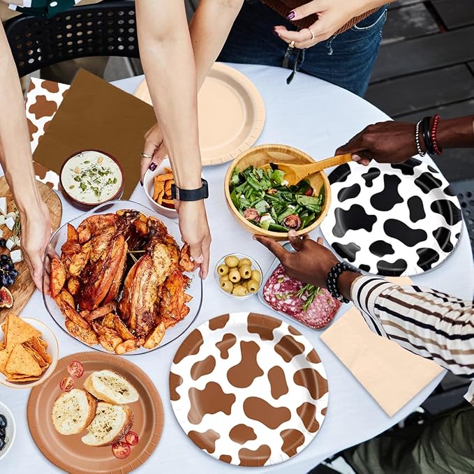 CMUSKO Cowboy Party Decoration - 60Pcs Brown Cow Print Plates & Napkins Set Farmhouse Western Party Supplies for Baby Shower,Birthday