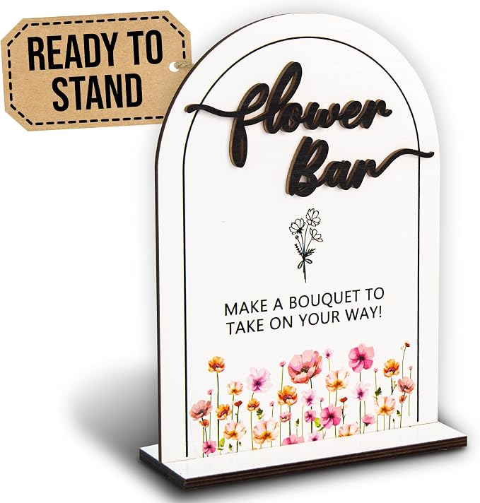 Stofinity Wooden Flower Bar Sign Bridal Shower Decor - Bloom Bar Sign Wedding Accessories For Reception, Bloom Bar Supplies for Wedding Table Decor