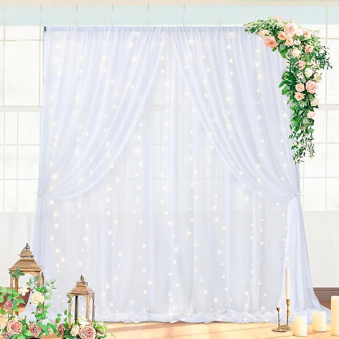 White Backdrop Curtains 2 Panels 5ft x 8ft Sheer Chiffon Backdrop Curtain Drapes for Birthday Party Wedding Decorations