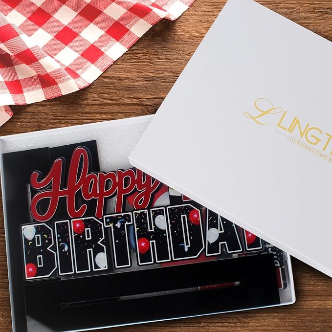 LINGTEER Happy 22nd Birthday Red Acrylic Table Topper Centerpieces Set - Cheers to 22 Years Old Birthday 22nd Bday Party Gift Decorations.